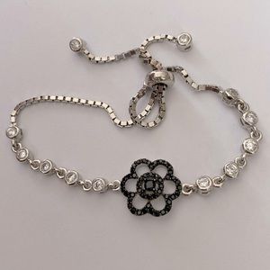 925 silver bracelet black cz stones slider lock tennis